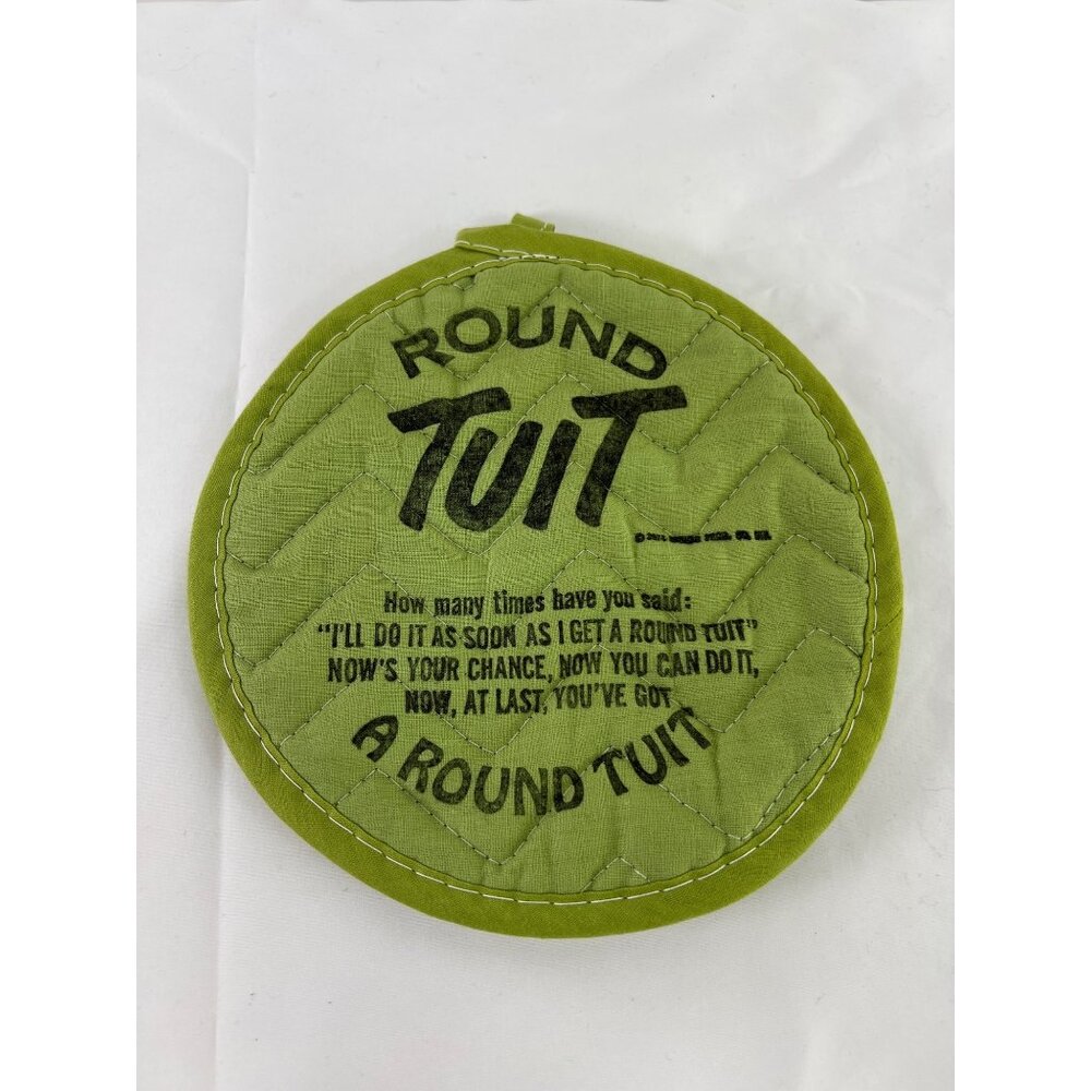 Round Quilted Green Pot Holder With Round Tuit Kitsch VTG